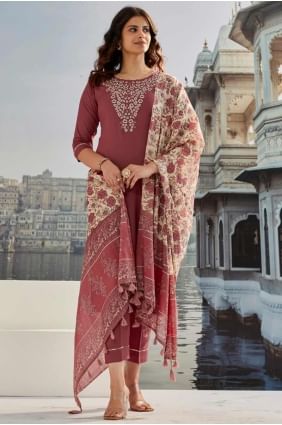 Embroidered Cotton Brown Salwar Kameez with Dupatta SK154830
