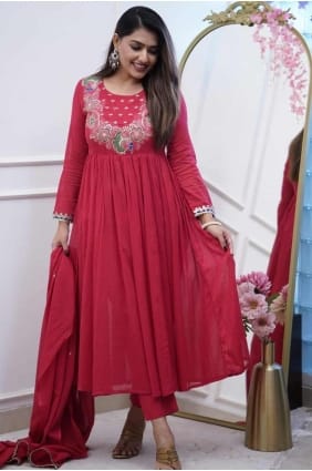 Embroidered Chiffon Maroon Salwar Kameez with Dupatta SK154831