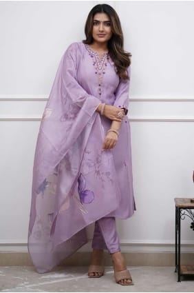 Embroidered Salwar Kameez in Lavender Rayon SK154838