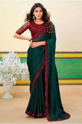 Georgette Saree with Weaving in Dark green SR27854