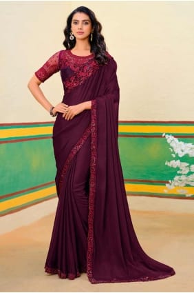 Maroon oak Georgette Saree with Weaving SR27858