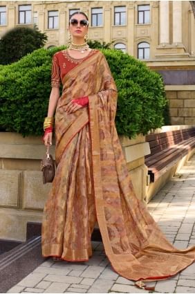 Jacquard Saree with Weaving in Rust orange SR27863