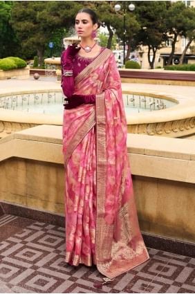 Jacquard Saree with Weaving in Pink SR27864
