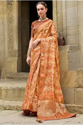 Orange Weaving Jacquard Saree SR27866