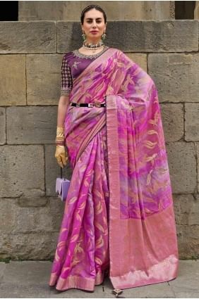 Jacquard Weaving Pink Saree with Blouse SR27867
