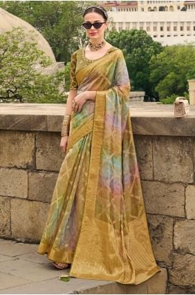 Weaving Jacquard Avocado green Saree with Blouse SR27869