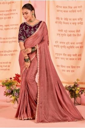 Rust orange Weaving Jacquard Party Wear Saree SR27874