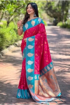 Pink Zari Wedding Saree in Silk SR27878