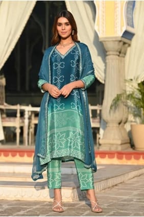 Blue Chiffon Embroidered Straight Pant Suit Dupatta SK154852