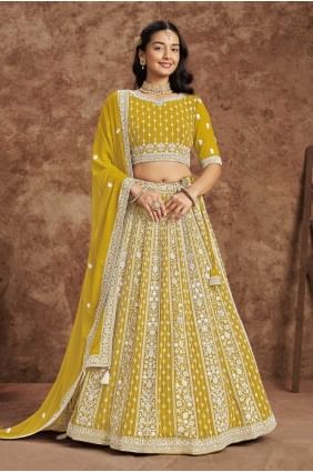 Embroidered Faux georgette Lehenga in Yellow LC8173