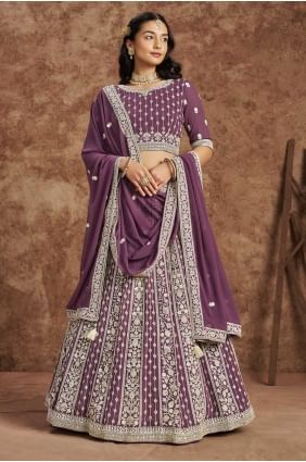 Embroidered Faux georgette Purple Lehenga with Purple Choli LC8174