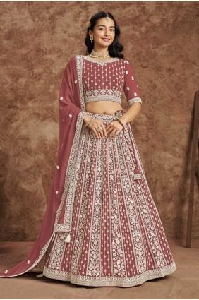 Faux georgette Embroidered Brown Lehenga with Dupatta LC8176
