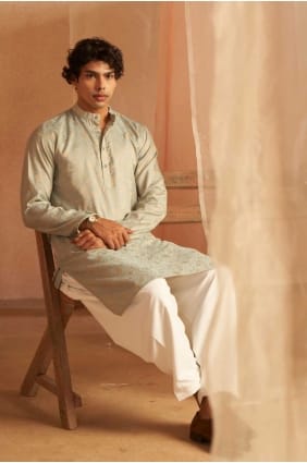Light blue Weaving Men Kurta in Viscose KURR388