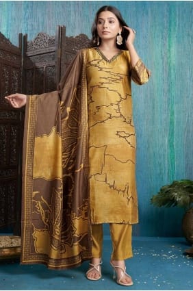 Digital print Viscose Straight Pant Suit in Mustard SK154865
