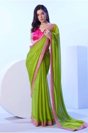 Saree in Green Crepe with Lace SR27886
