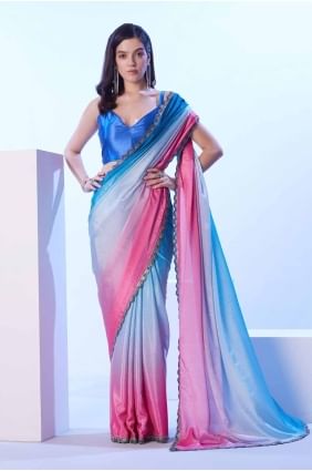 Lace Chiffon Saree in Blue SR27887