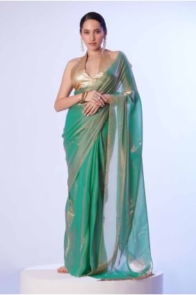 Lace Saree in Sea green Organza SR27889