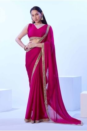 Pink Party Wear Saree with Lace Chiffon SR27902