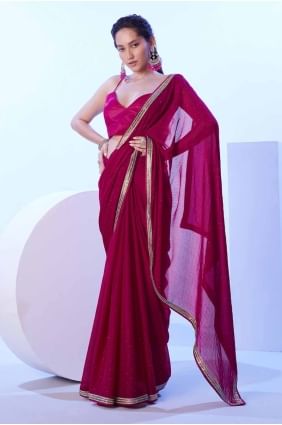 Satin Lace Pink Party Wear Saree with Blouse SR27903