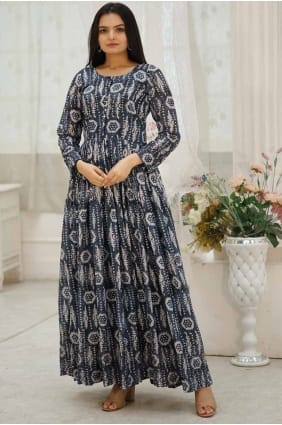 Faux georgette Gown Dress with Embroidered in Multicolor GW1019