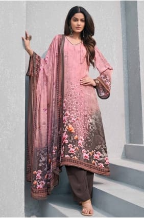 Crepe Straight Pant Suit with Digital print in Pink SK154884