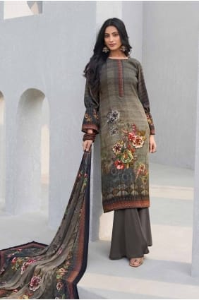 Grey Straight Pant Suit with Digital print Crepe SK154888