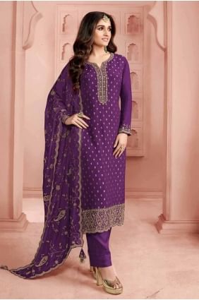 Embroidered Jacquard Lavender Straight Pant Suit with Dupatta SK154900