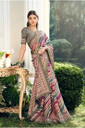 Georgette Printed Pista Banarasi Saree with Blouse SR27916