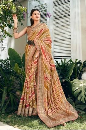 Banarasi Saree in Peach Georgette with Printed SR27919