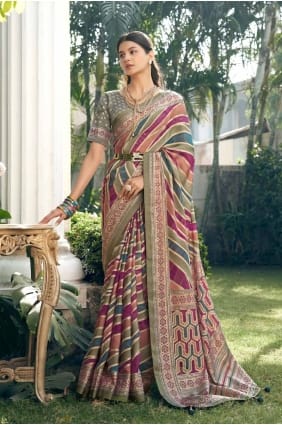 Grey Georgette Banarasi Saree with Printed SR27920