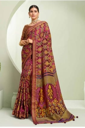 Georgette Saree in Burgundy with Printed SR27924