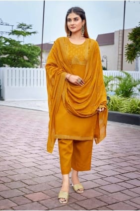 Cotton Straight Pant Suit with Embroidered SK154902