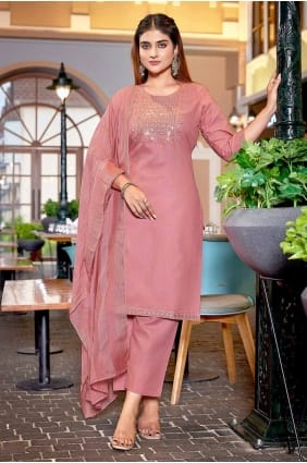 Pink Cotton Embroidered Straight Pant Suit with Dupatta SK154906