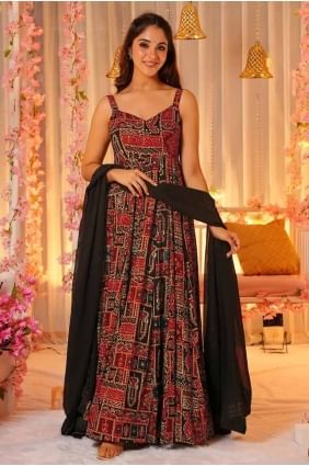 Printed Gown Dress in Multicolor Rayon GW1025