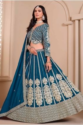 Shimmer Teal blue Wedding Lehenga Choli in Embroidered LC8188