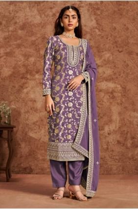 Lavender Salwar Kameez in Embroidered Silk SK154953