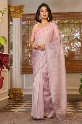 Lavender Organza Saree with Embroidered SR27943
