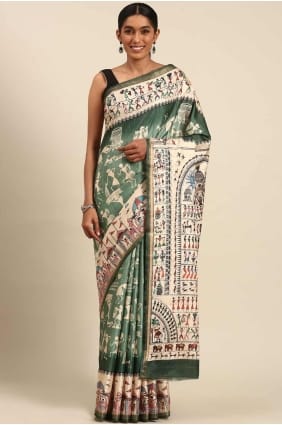 Cotton Green Saree in Printed SR27947