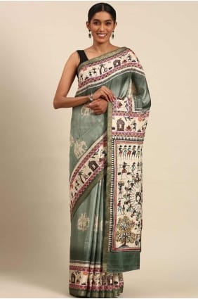 Cotton Green Saree in Printed SR27951