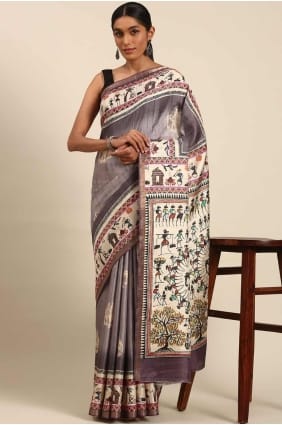 Purple Saree in Printed Cotton SR27953
