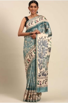 Firozi Printed Saree in Cotton SR27963