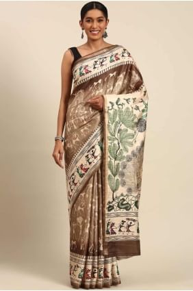 Cotton Saree with Printed in Brown SR27965