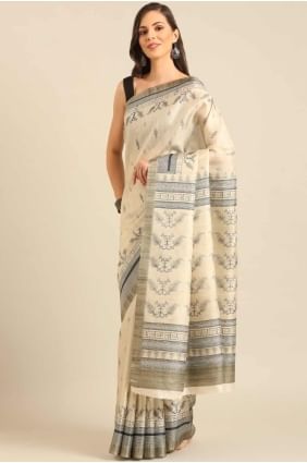 Saree in Off white Cotton with Digital print SR27971