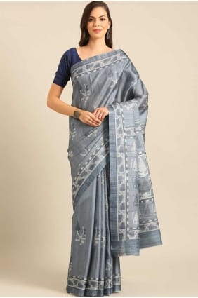 Blue Saree in Cotton with Digital print SR27972