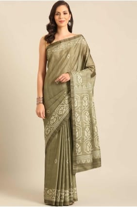 Cotton Digital print Green Saree with Blouse SR27974