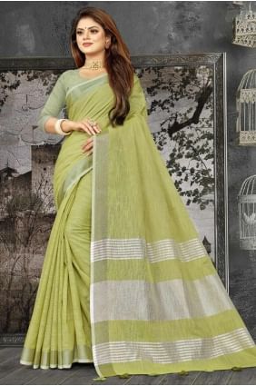 Green Saree with Weaving Linen SR27980