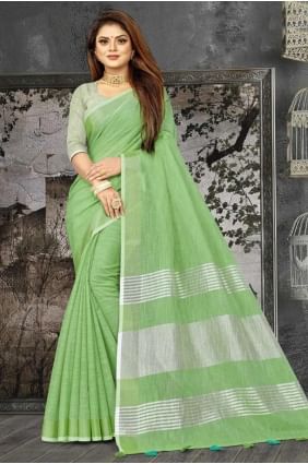 Green Saree in Weaving Linen SR27986