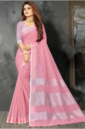 Weaving Saree in Pink Linen SR27988