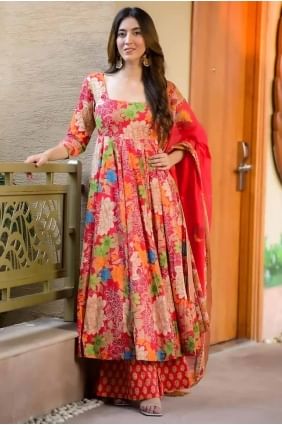 Muslin Digital print Pink Eid Anarkali Suit with Dupatta AS4018