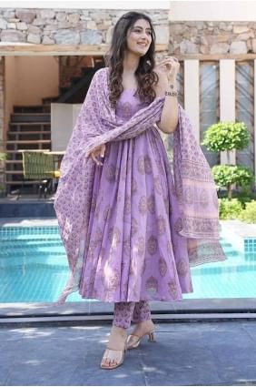 Muslin Eid Anarkali Suit in Lavender with Digital print AS4020